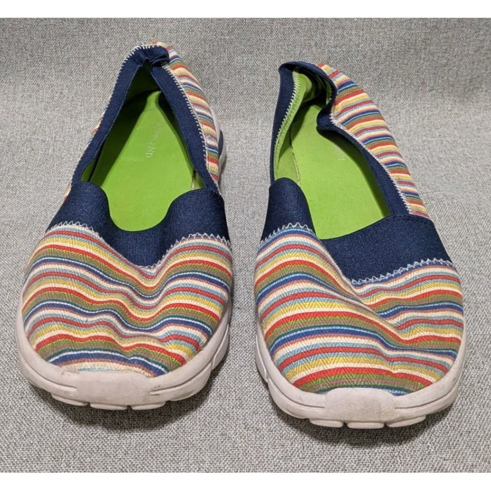 Lands End Slip On Sneakers Womens 8D Multi Color Striped Canvas Walking Shoe